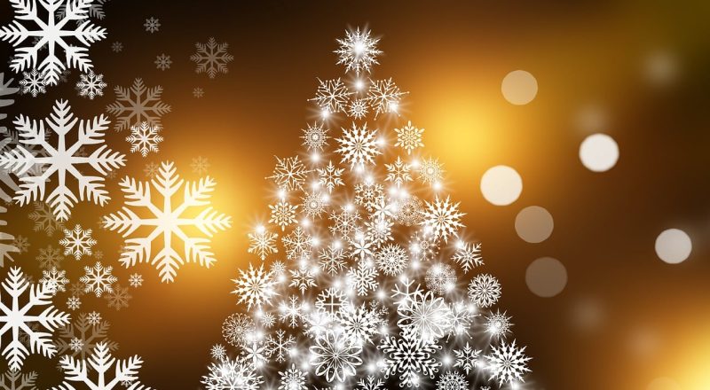 christmas tree, snowflakes, christmas card